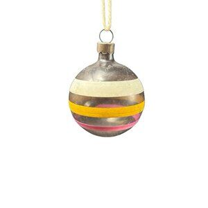 Vtg Corning Small Unsilvered Glass Ornament Stripe Pink White Yellow Corning